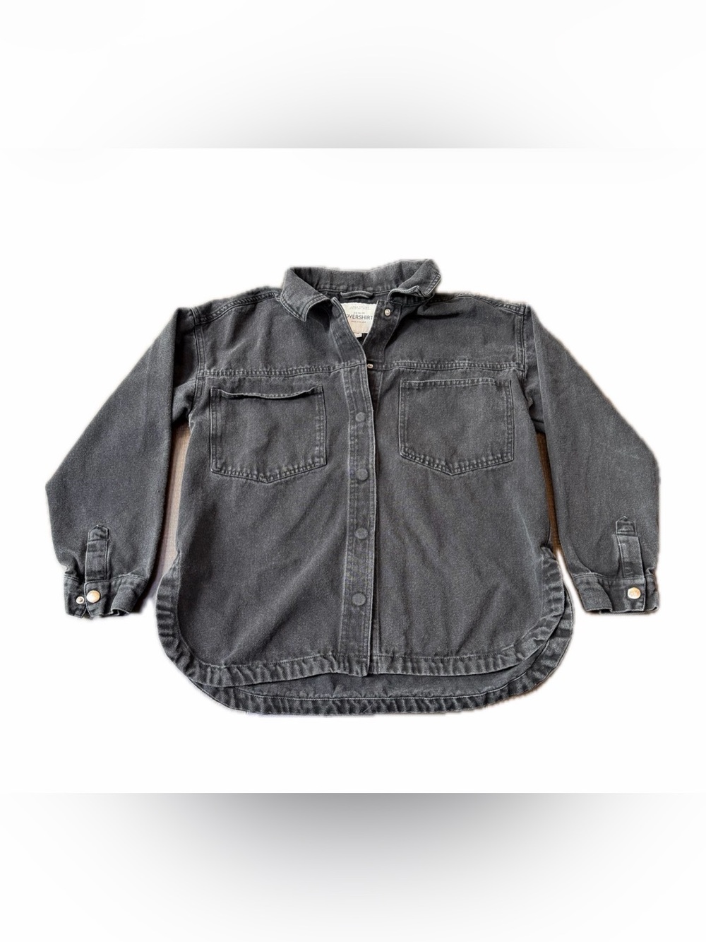 Ultra Flirt Washed Black Button-Down Shirt Jacket